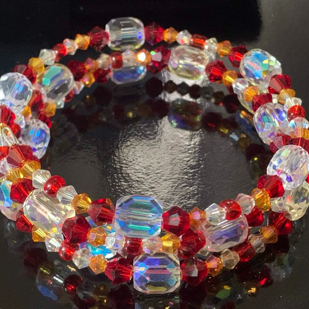 'Fire and Ice' glass beaded coil bracelet (Handmade)